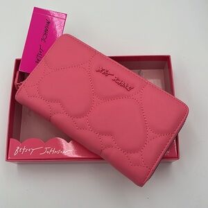 Betsey Johnson Pink Heart-Quilted Wallet New